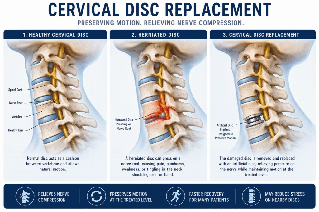 Cervical disc replacement illustration